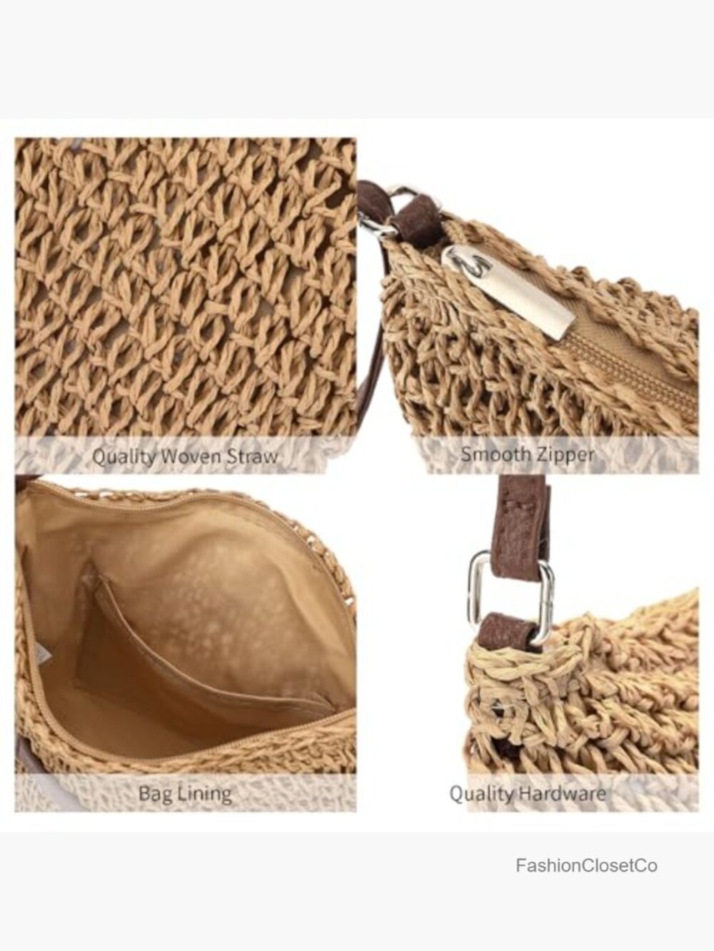 Straw Beach Bag Small Woven Crossbody Summer Mesh Hollow Purse Shoulder Bag - Picture 6 of 7